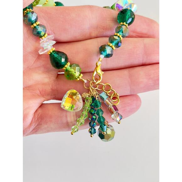 Green Swarovski Beaded Charm Bracelet - Picture 5 of 12